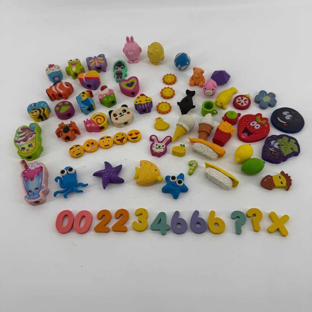 Bulk Lot Novelty Erasers & Mini Figures Animals Food Shopkins Style Kawaii 60+
